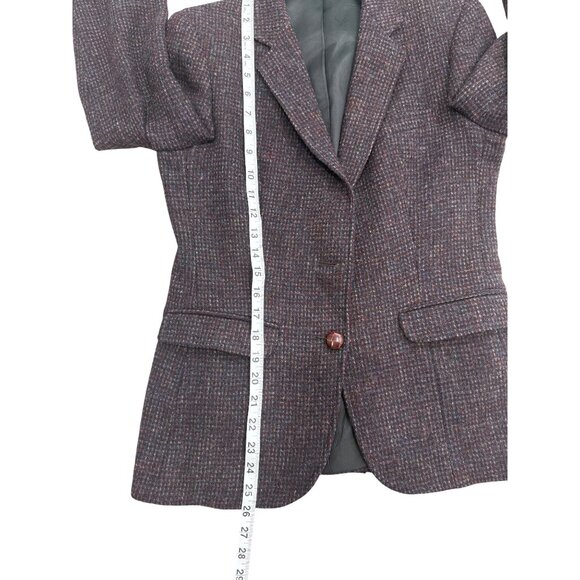 Vtg Harris Tweed Blazer Handwoven Scottish Wool Jacket Marron Blue Womens Size 4 - Picture 7 of 7